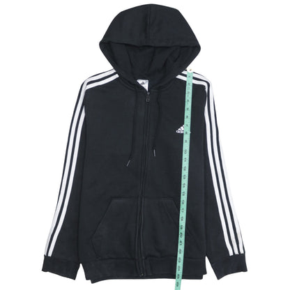 Adidas Women's Black Full Zip Hoodie Size L 16-18 Three Stripe Hooded Sweatshirt