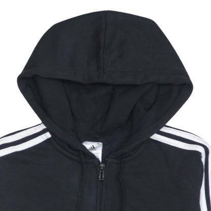 Adidas Women's Black Full Zip Hoodie Size L 16-18 Three Stripe Hooded Sweatshirt