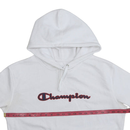 Champion Women White Hoodie Large Logo Pullover