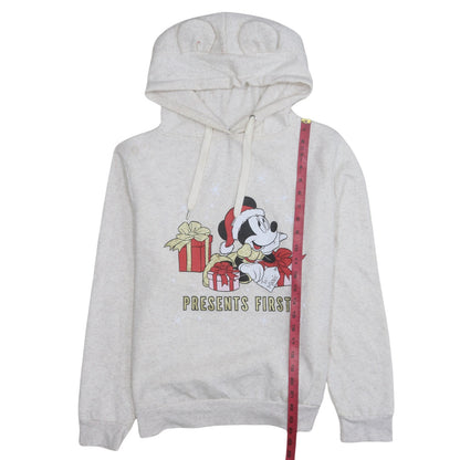 Disney Women Beige Minnie Mouse Christmas Hooded Pullover Sweatshirt Size M