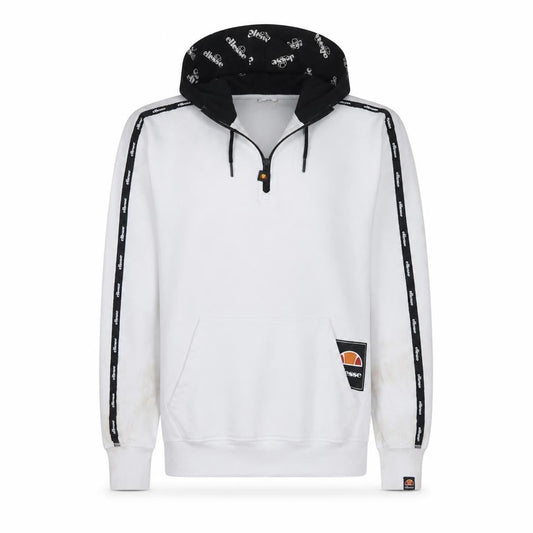 Front view of Ellesse Men’s White Small 1/2 Zip Hoodie with Logo Detail