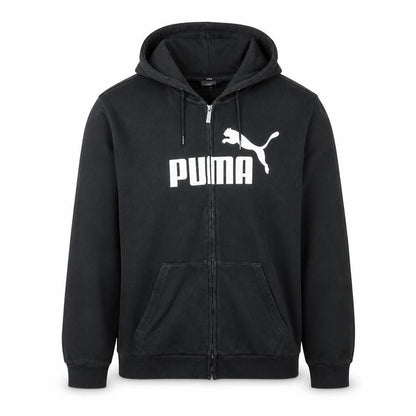 Front view of Puma Men's Black Full Zip Hoodie L Sports Logo Sweatshirt