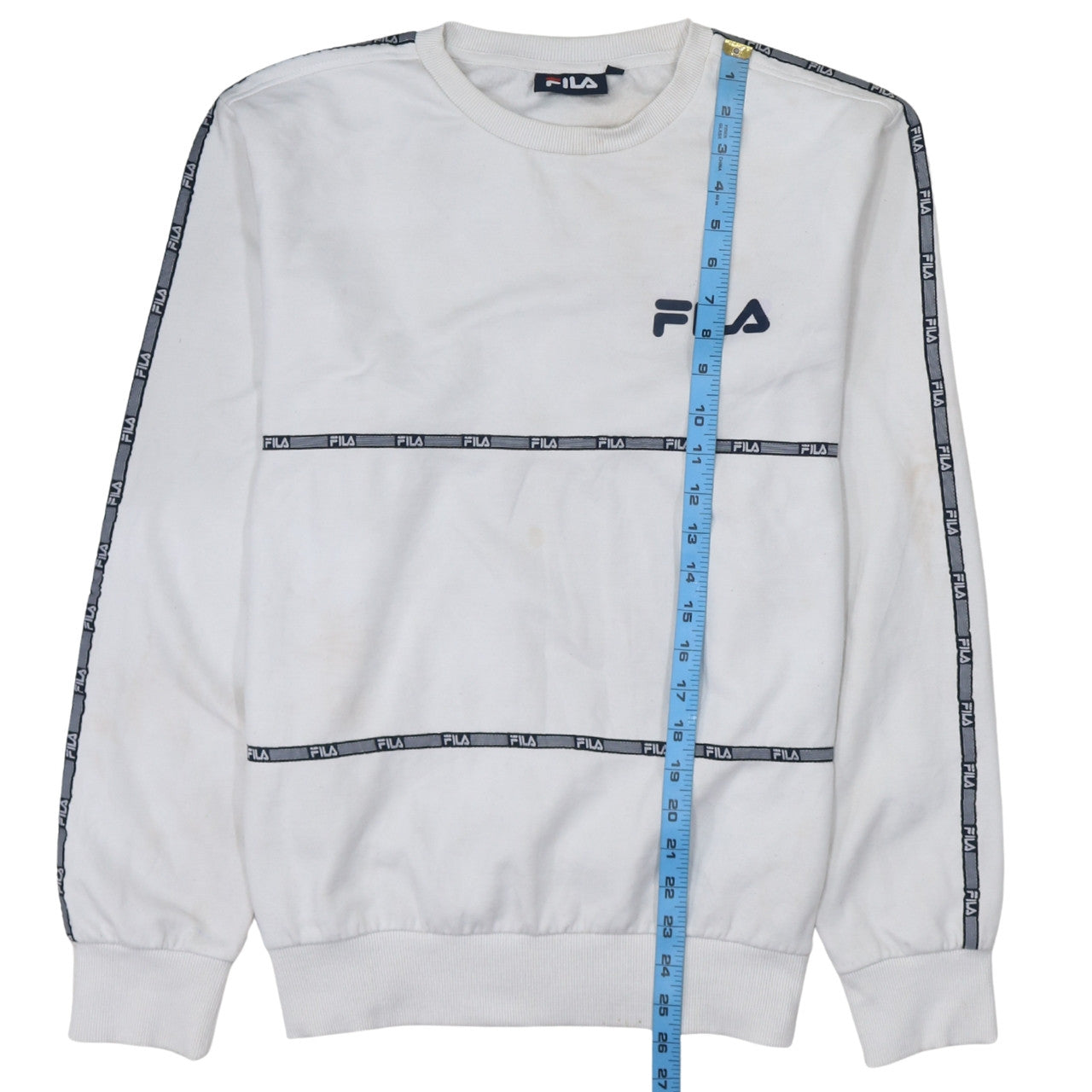 Fila Men's White Crew Neck Logo Tape Sweatshirt M