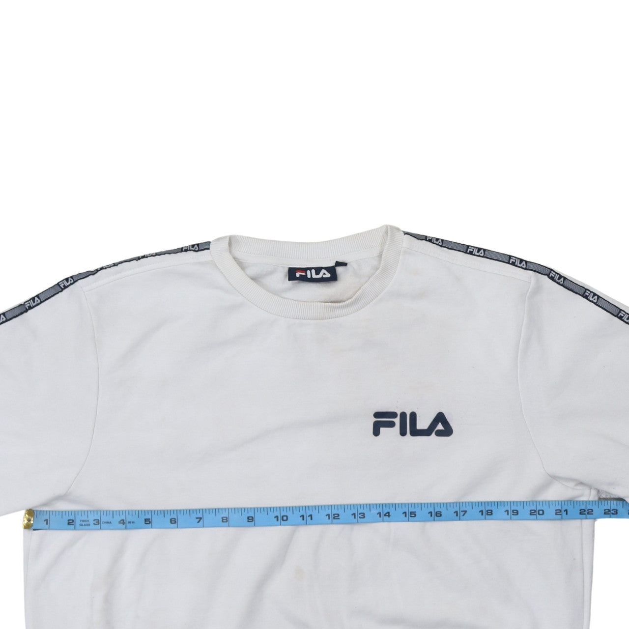 Fila Men's White Crew Neck Logo Tape Sweatshirt M