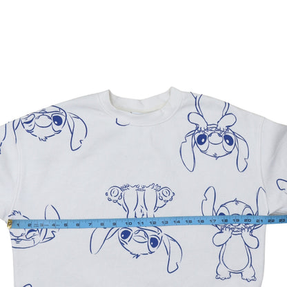 Disney Women White Stitch Print Pullover Sweatshirt Size S
