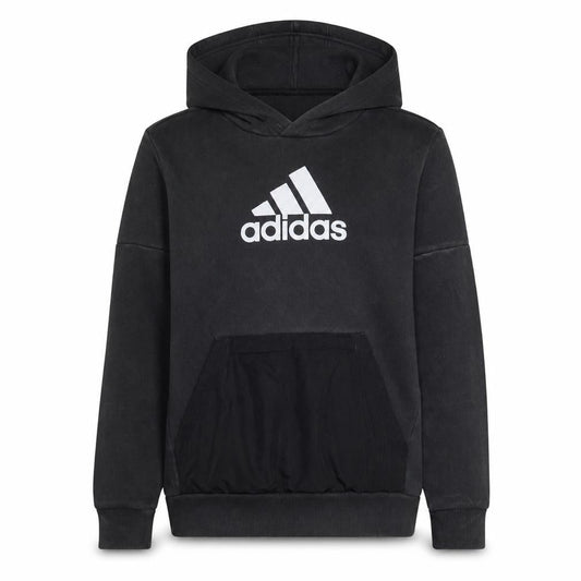Front view of Adidas boys’ black pullover hoodie 13-14 years logo fleece sweatshirt