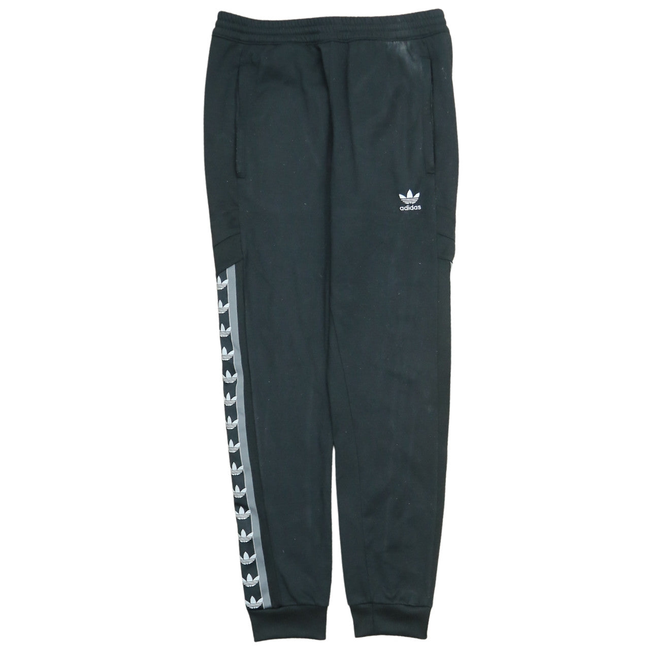 adidas Men Black Jogger Trousers M Logo Tapered Fleece Activewear