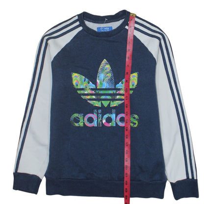 Adidas Womens Blue Sweatshirt Size 12 Crew Neck Long Sleeve Logo Print