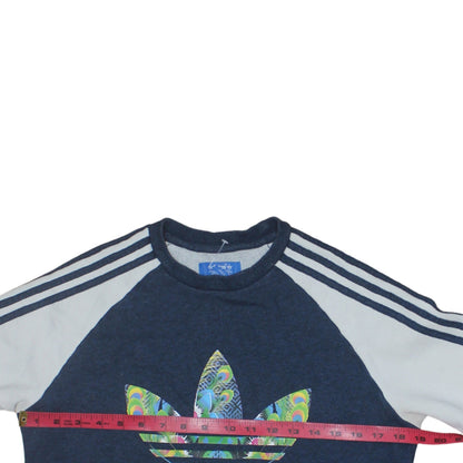 Adidas Womens Blue Sweatshirt Size 12 Crew Neck Long Sleeve Logo Print