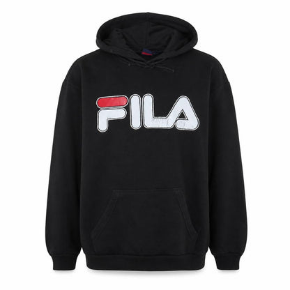 Fila Men's Black Pullover Hoodie Medium Logo Fleece Sweatshirt