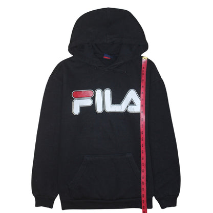 FILA Men's Black Pullover Hoodie Medium Logo Fleece Sweatshirt