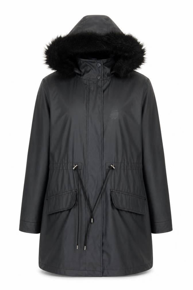 Matalan Women’s Black Faux Fur Hooded Parka Coat Size 10