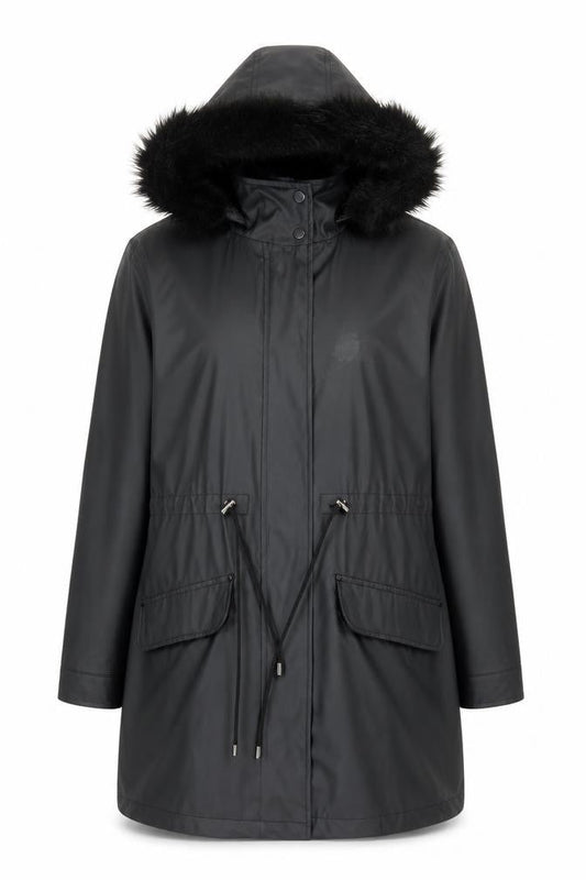 Matalan Women’s Black Faux Fur Hooded Parka Coat Size 10