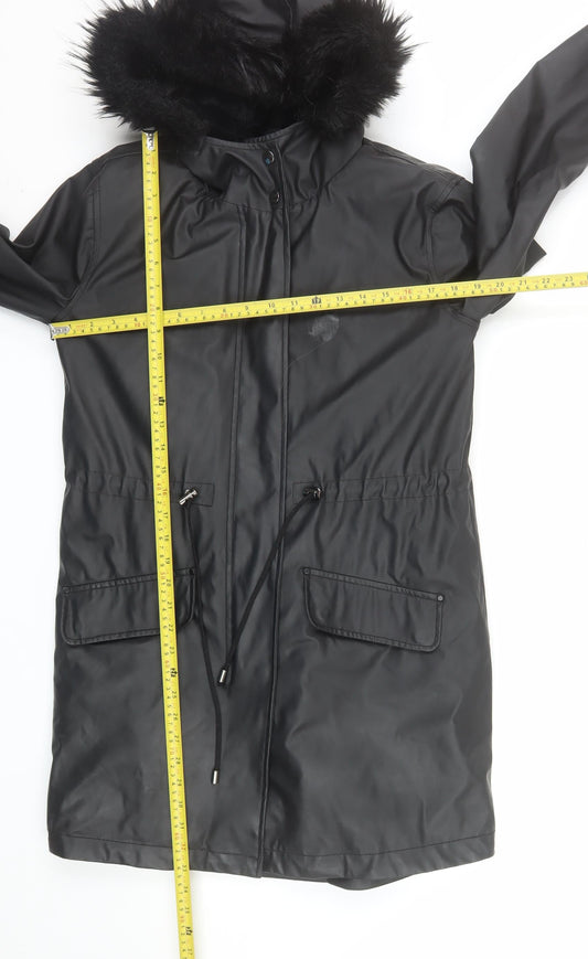 Matalan Women’s Black Faux Fur Hooded Parka Coat Size 10