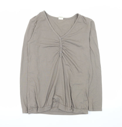La Redoute Women Brown V-Neck Long Sleeve Basic T-Shirt Size 10