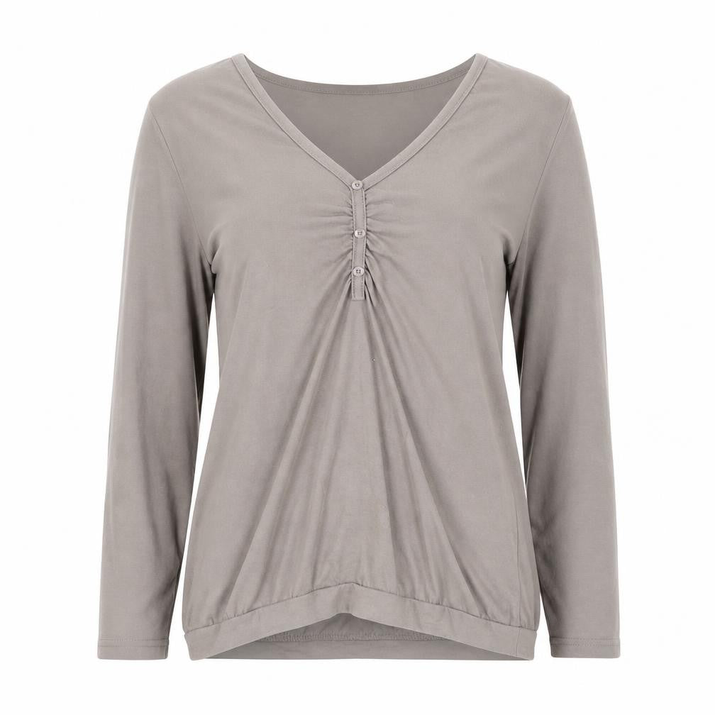 La Redoute Women Brown V-Neck Long Sleeve Basic T-Shirt Size 10