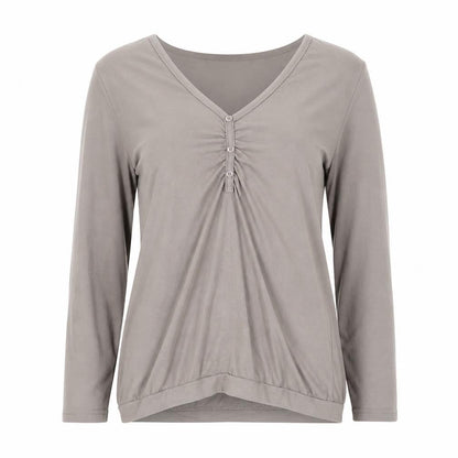 La Redoute Women Brown V-Neck Long Sleeve Basic T-Shirt Size 10