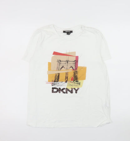 DKNY Womens White Short Sleeve Graphic T-Shirt M