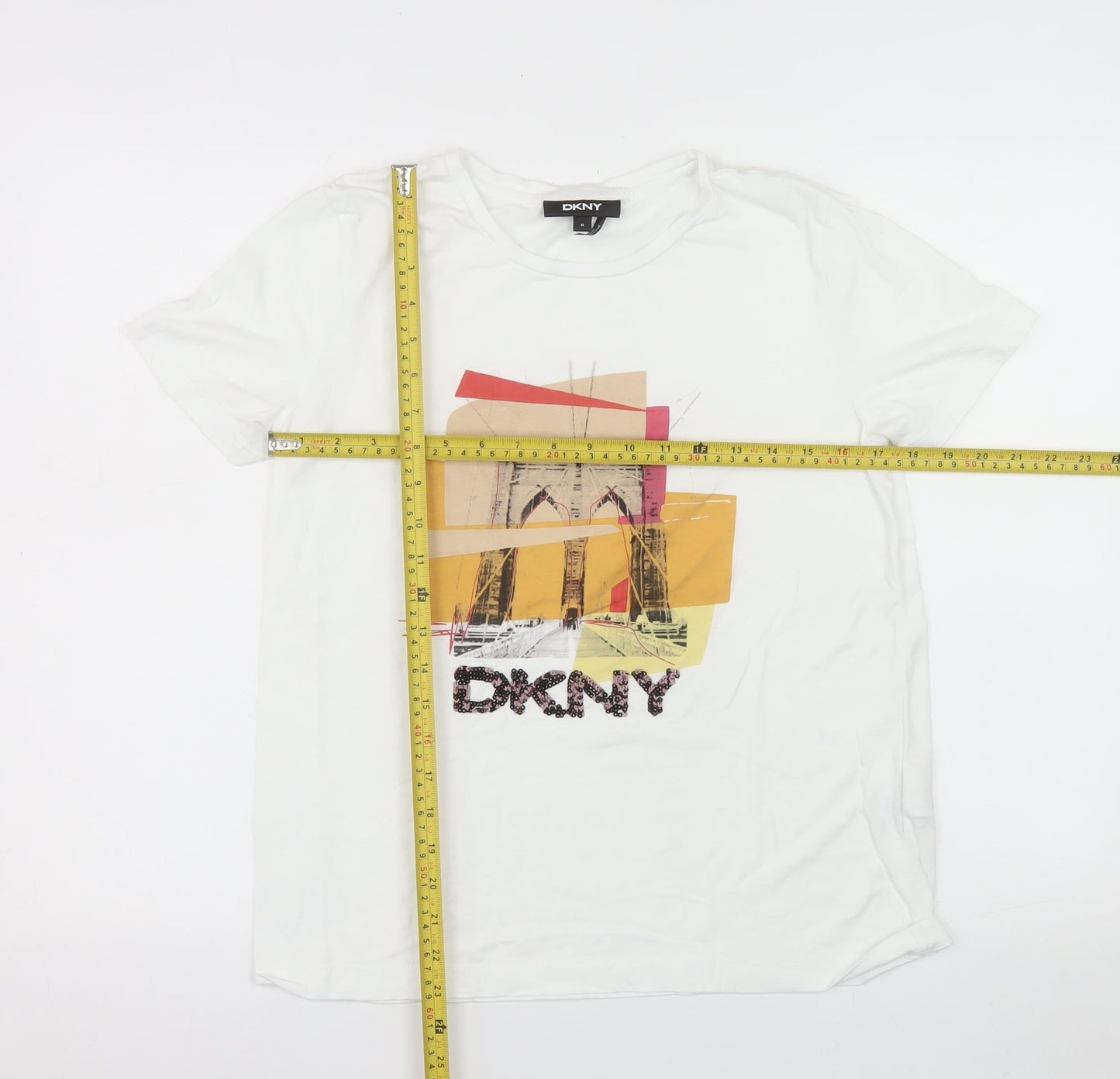 DKNY Womens White Short Sleeve Graphic T-Shirt M