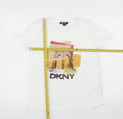 DKNY Womens White Short Sleeve Graphic T-Shirt M