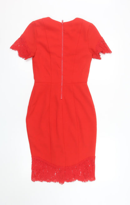 H&M Women’s Red Sheath Lace Trim Knee Length Dress Size 6