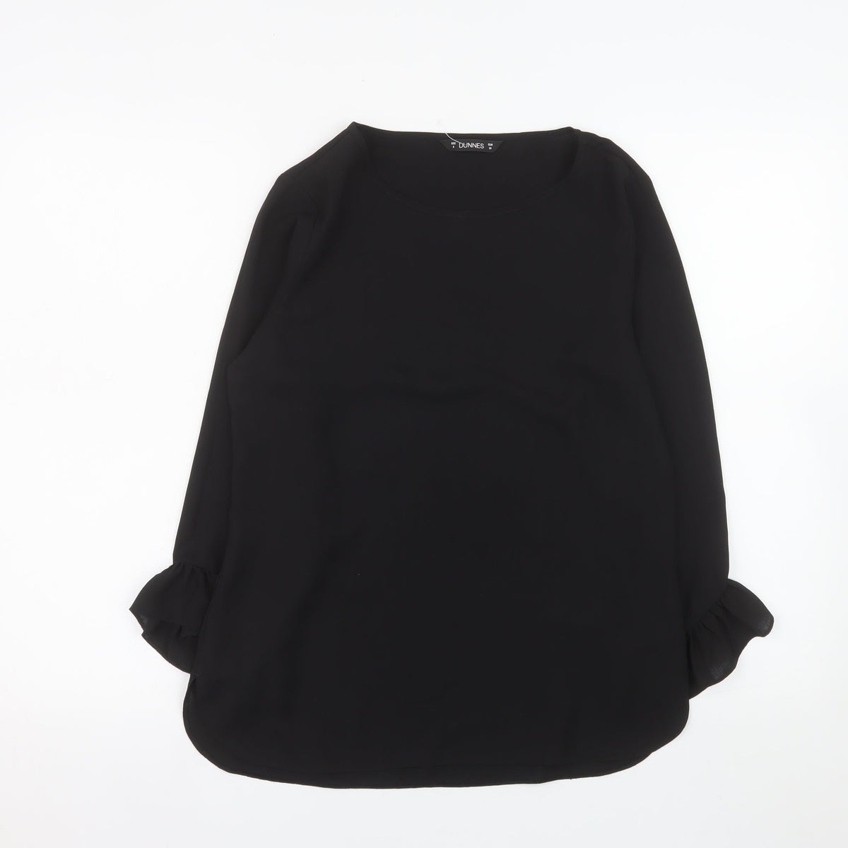 Dunnes Women's Black Long Sleeve Ruffle Blouse Size 8