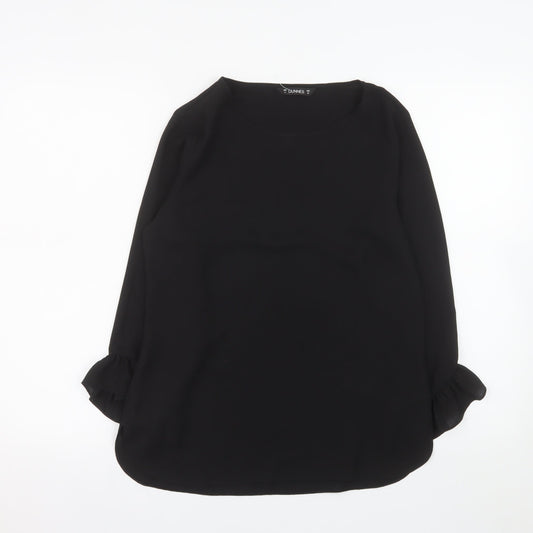 Dunnes Women's Black Long Sleeve Ruffle Blouse Size 8