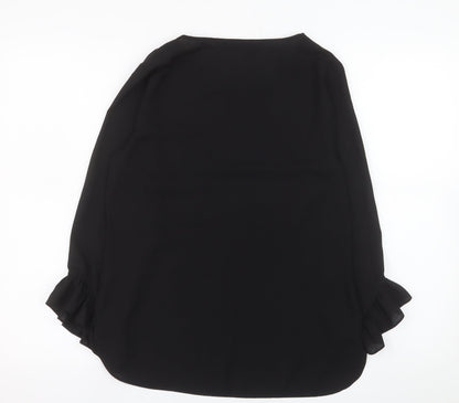 Dunnes Women's Black Long Sleeve Ruffle Blouse Size 8