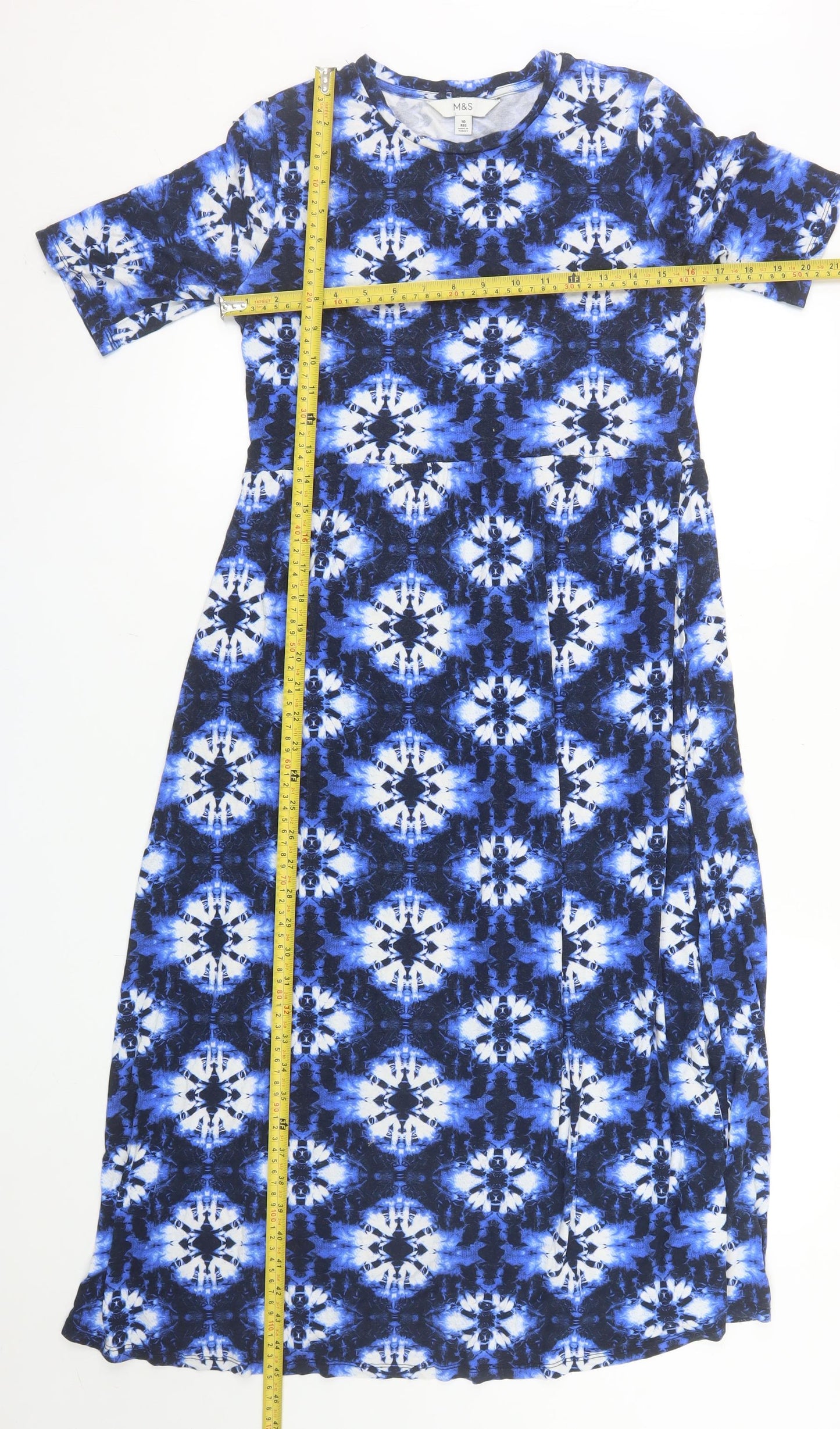 Marks and Spencer Women Blue Size 10 Tie Dye Midi T-Shirt Dress