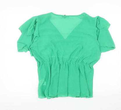 New Look Women Green V-Neck Wrap Chiffon Blouse Size 16