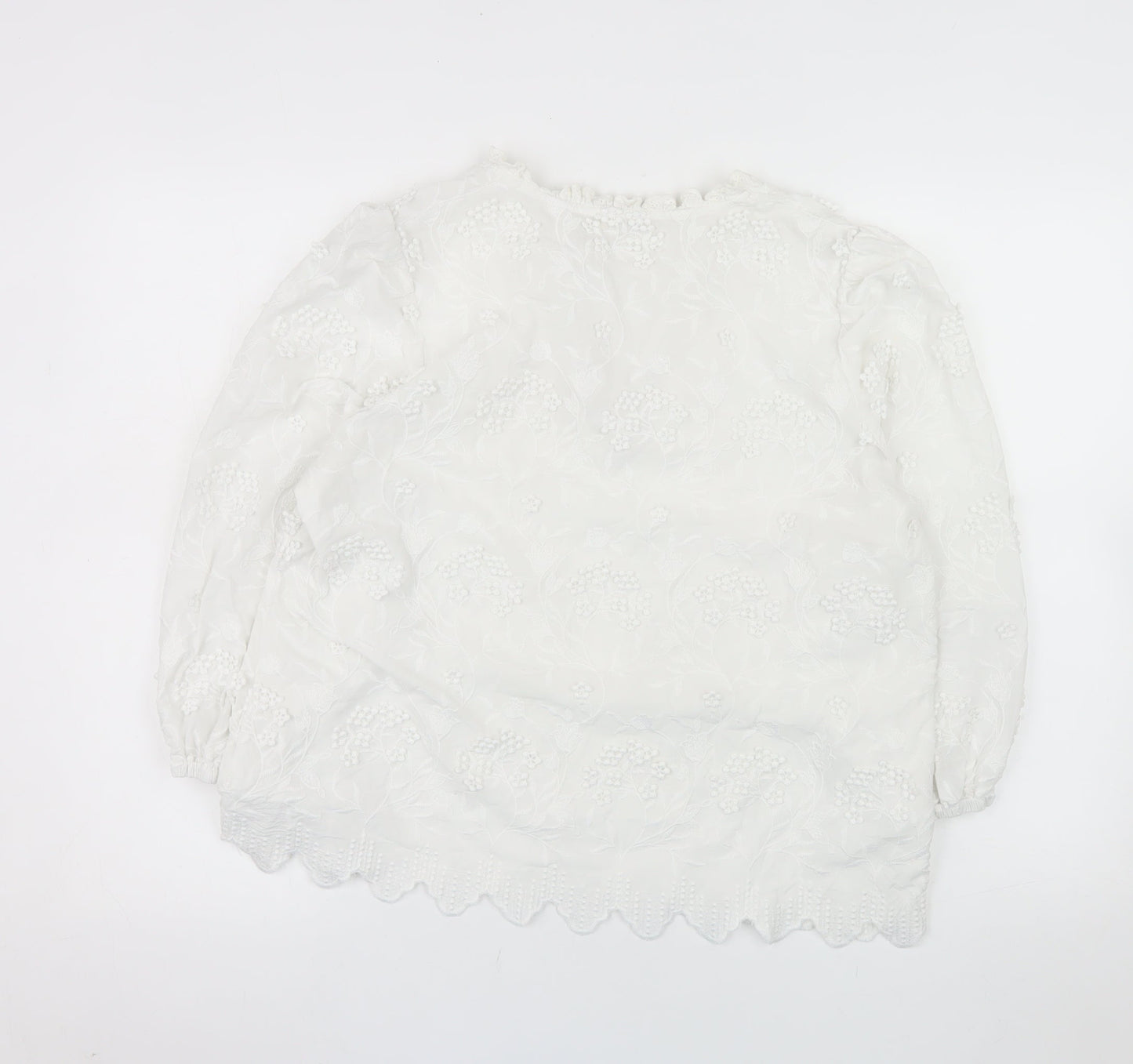 River Island Women White Cotton Embroidered Long Sleeve Peasant Blouse Size 14