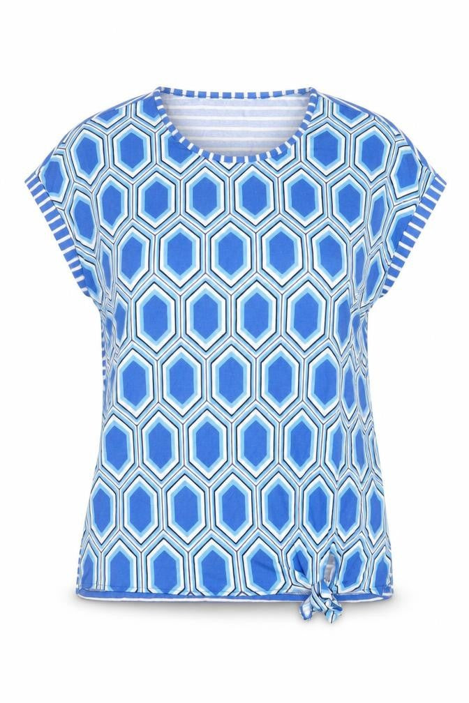 Betty Barclay Women Blue Geometric Short Sleeve Viscose Top Size 12