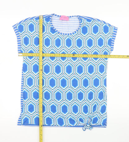 Betty Barclay Women Blue Geometric Short Sleeve Viscose Top Size 12