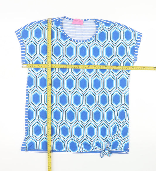 Betty Barclay Women Blue Geometric Short Sleeve Viscose Top Size 12