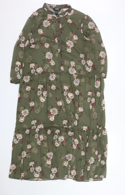 New Look Women Green Floral Long Sleeve Midi Dress Size 14