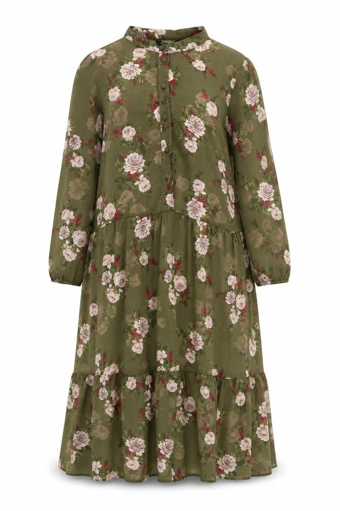 New Look Women Green Floral Long Sleeve Midi Dress Size 14