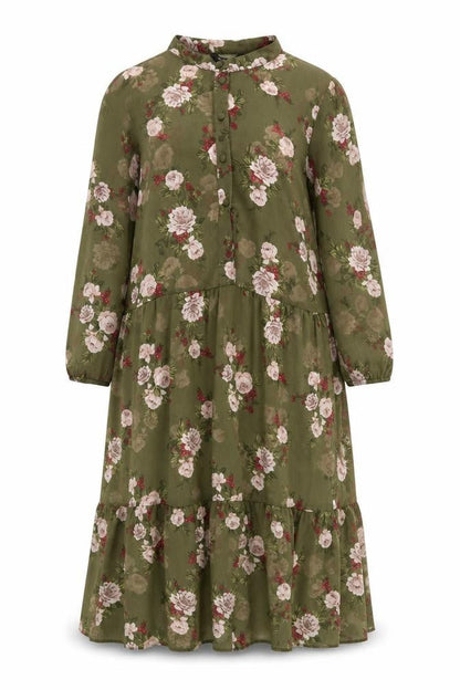 New Look Women Green Floral Long Sleeve Midi Dress Size 14
