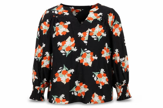 Front view of Gallery women’s black floral long sleeve tunic blouse uk 20