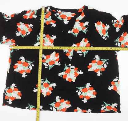 Gallery Womens Black Floral Long Sleeve Tunic Blouse UK 20
