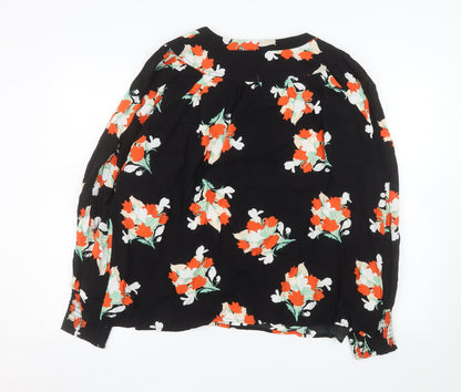 Gallery Womens Black Floral Long Sleeve Tunic Blouse UK 20