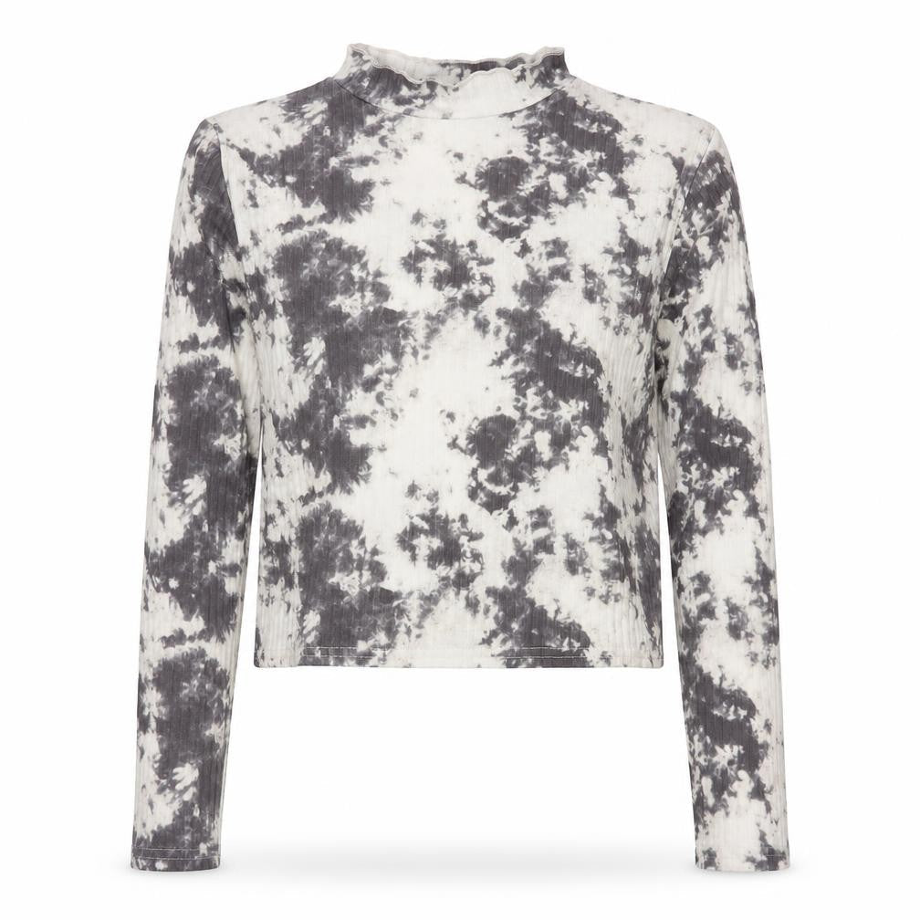 New Look Women Grey Tie-Dye Long Sleeve Mock Neck Cropped Top Size 18