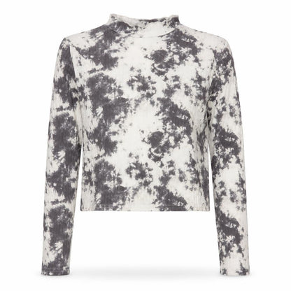 New Look Women Grey Tie-Dye Long Sleeve Mock Neck Cropped Top Size 18