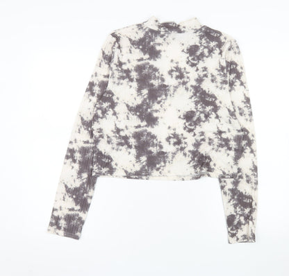 New Look Women Grey Tie-Dye Long Sleeve Mock Neck Cropped Top Size 18
