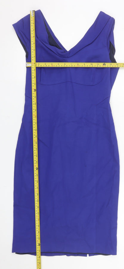 Reiss Women Blue Size 10 Sheath Knee Length V-Neck Dress