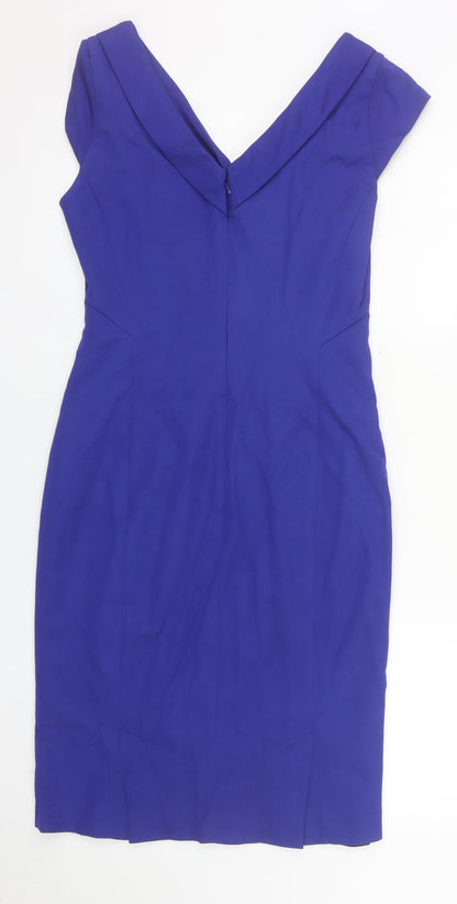 Reiss Women Blue Size 10 Sheath Knee Length V-Neck Dress