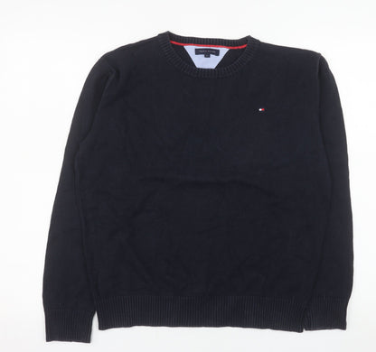 Tommy Hilfiger Men's Blue Cotton Crew Neck Pullover Jumper L