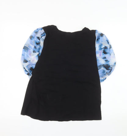 DKNY Womens Black Puff Sleeve Cotton Blend Blouse Size L