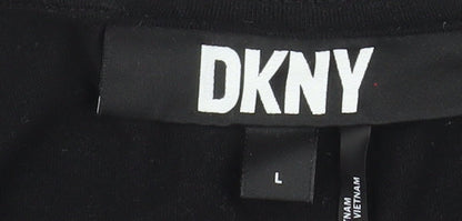 DKNY Womens Black Puff Sleeve Cotton Blend Blouse Size L