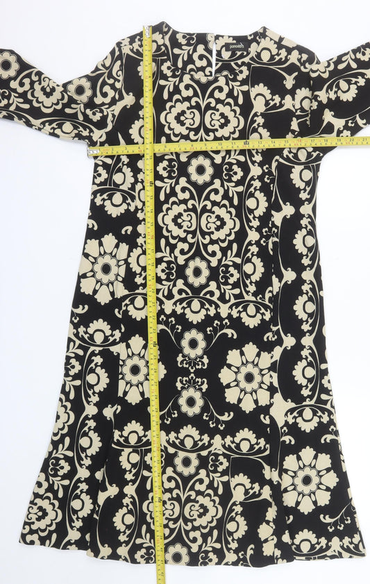 Pomodoro Women Black Beige Floral Shift Dress Size 14 Long Sleeve