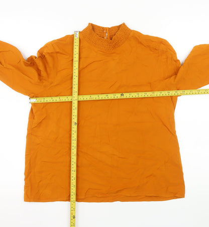 Vila Womens Orange Long Sleeve Smocked High Neck Tunic Blouse Size 10